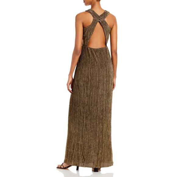 NWT! BCBGMAXAZRIA Pleated Metallic Evening Gown - Size Large - Picture 4 of 12